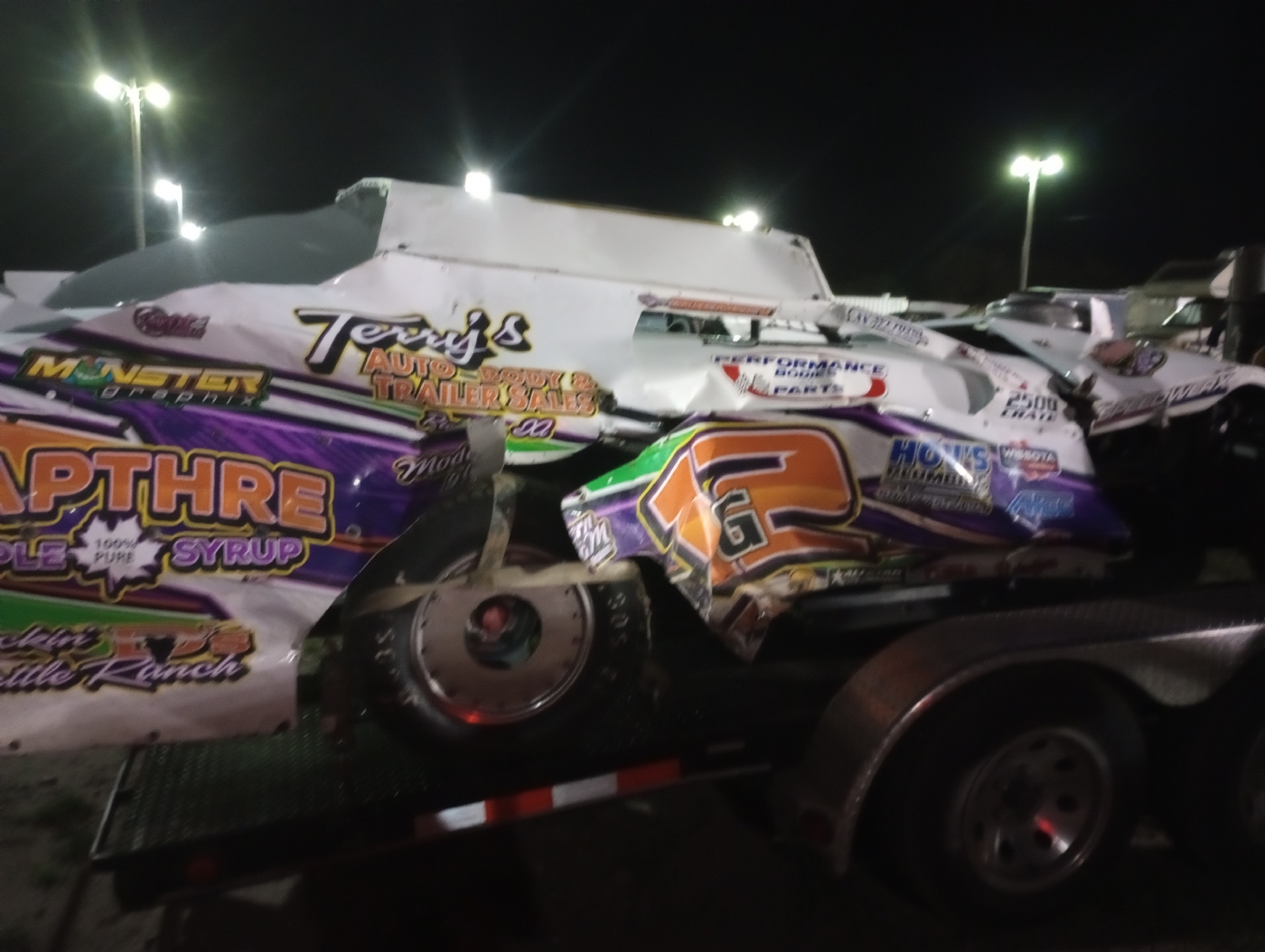 Ryan Goergen rolled his Hanson Tire Wissota Midwest Modified during the feature. He was uninjured.